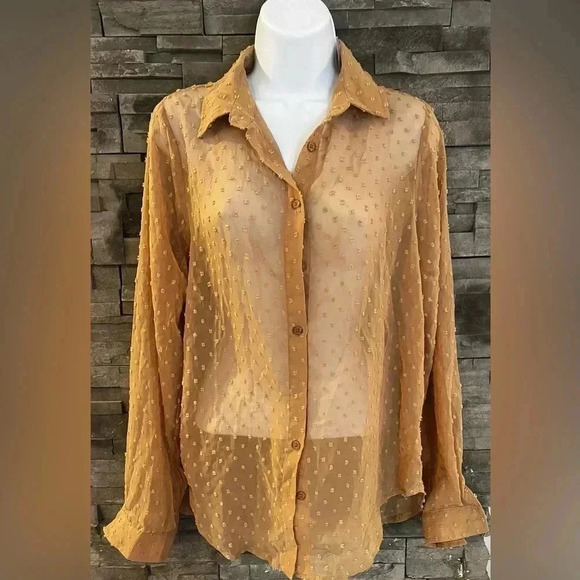 Nwt sheer beige women’s button up retro beach core - Picture 1 of 2